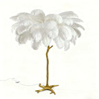 Ostrich Feather & Golden Branch Statement Lamp- White