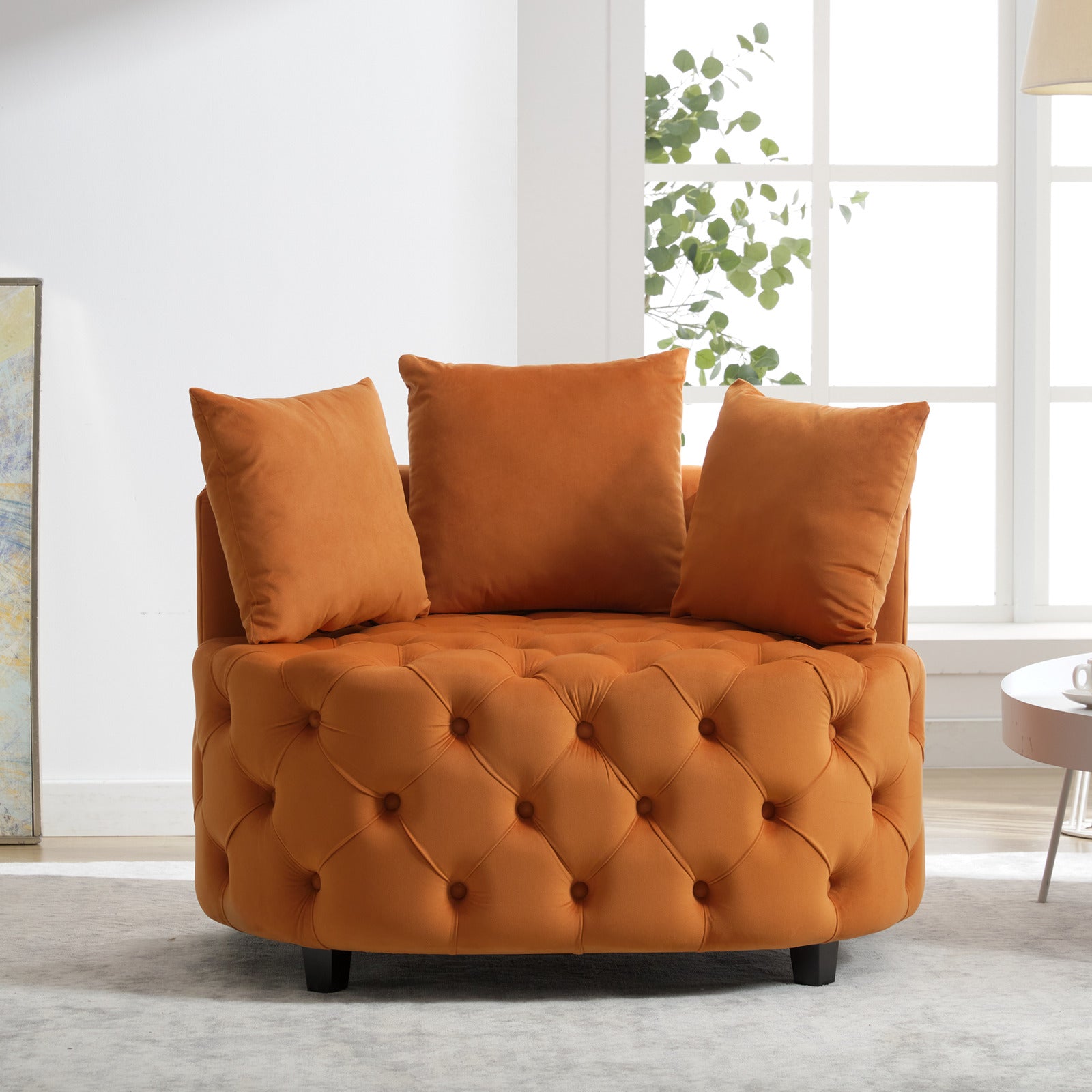 Pink or Black Modern Tufted Round Barrel Accent Chair with Pillows