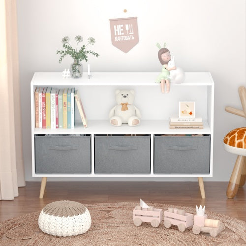 Kids Bookshelf & Toy Storage Organizer with Fabric Drawers