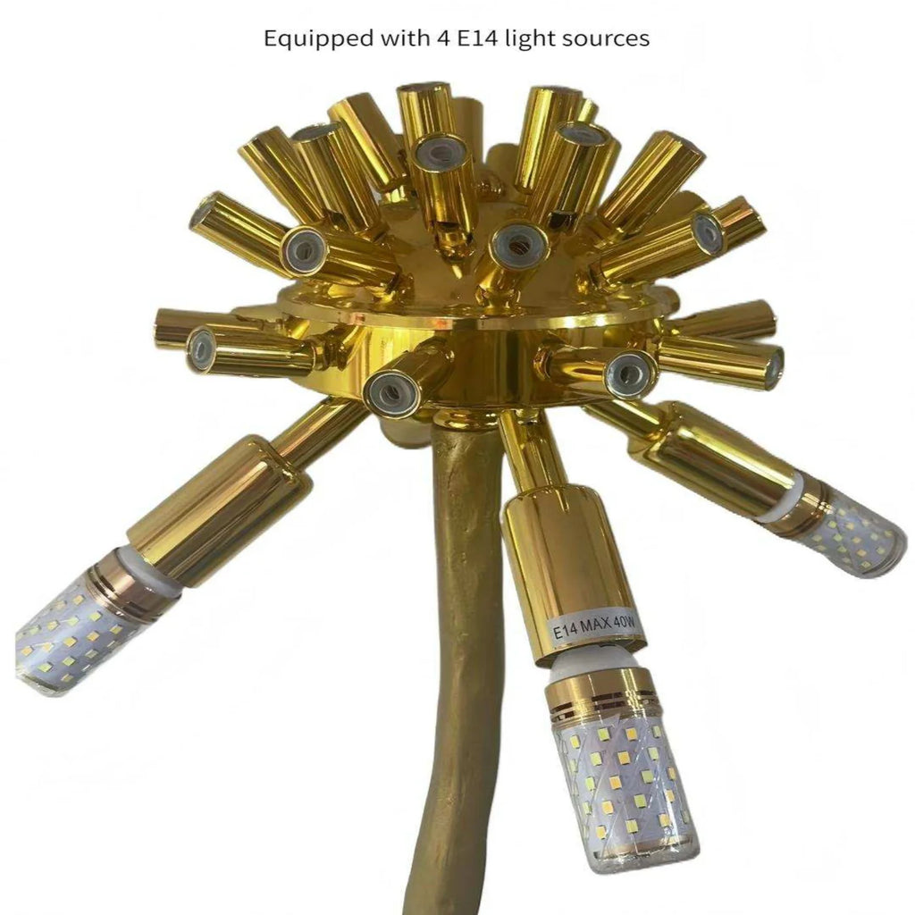 Ostrich Feather & Golden Branch Statement Lamp- White