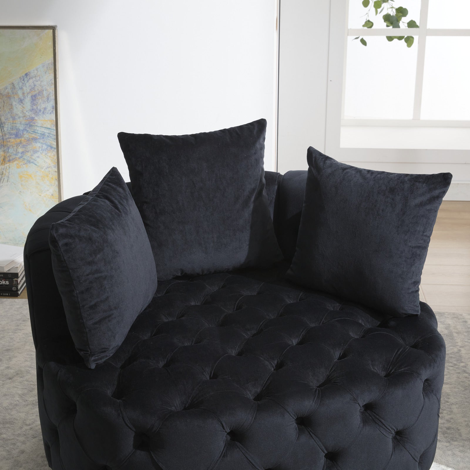 Pink or Black Modern Tufted Round Barrel Accent Chair with Pillows