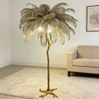 Luxury Ostrich Feather & Golden Branch Floor Lamp Camel Color