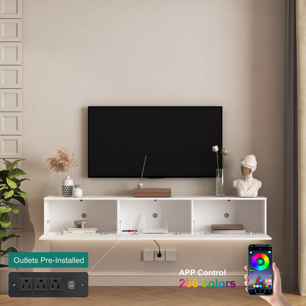 Minimalist Floating TV Stand with LED Lights for 55–65" TVs