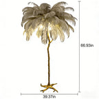 Luxury Ostrich Feather & Golden Branch Floor Lamp Camel Color
