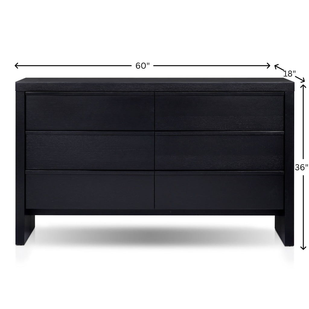 Sleek Black 6-Drawer Dresser – Modern Wood Bedroom Storage