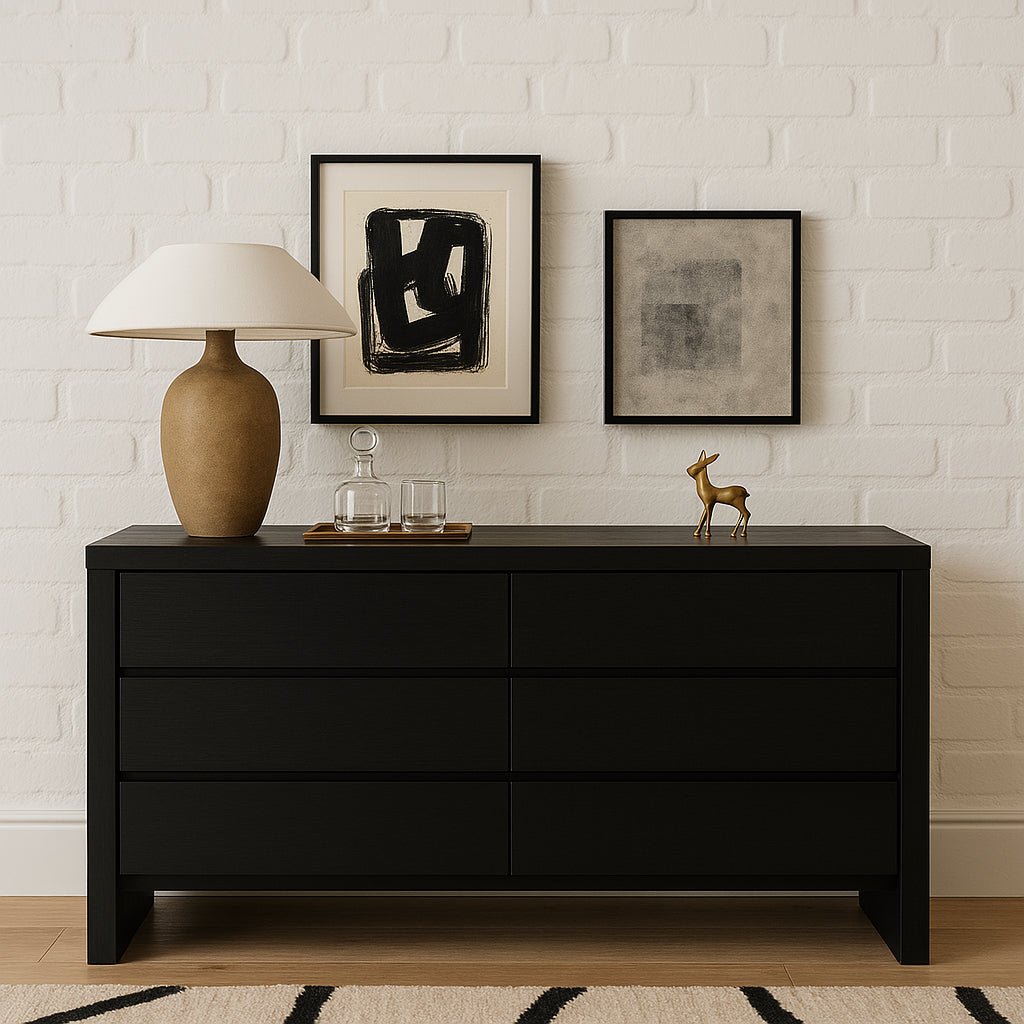 Sleek Black 6-Drawer Dresser – Modern Wood Bedroom Storage