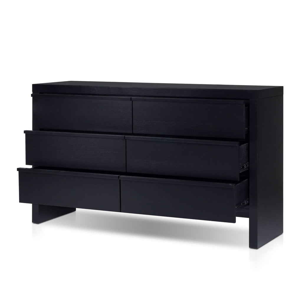 Sleek Black 6-Drawer Dresser – Modern Wood Bedroom Storage
