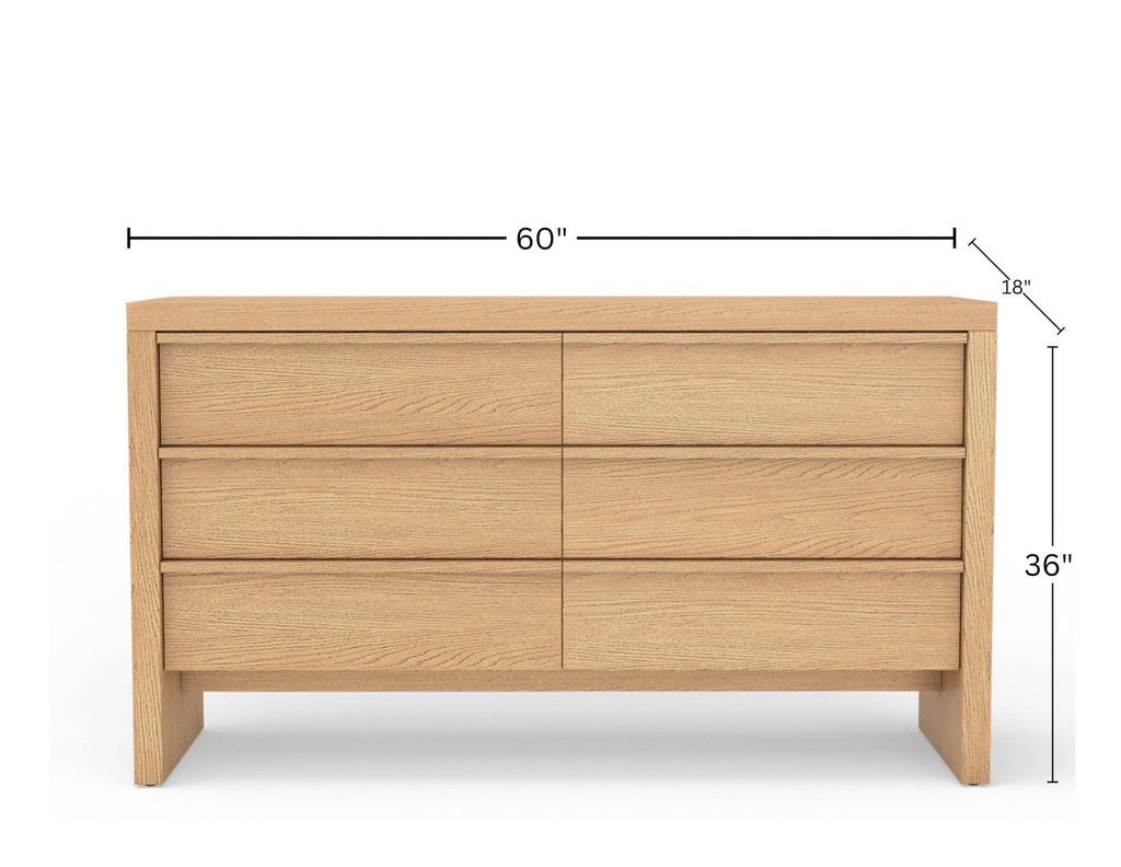 Natural Wood 6-Drawer Dresser – Flo Collection Modern Bedroom Storage
