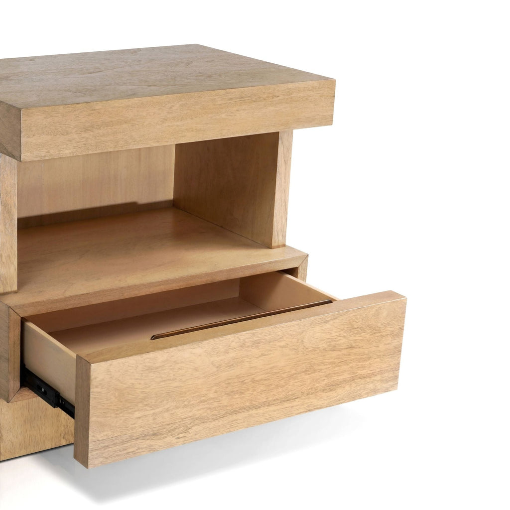 Modern Oak Nightstand with Open Shelf and Drawer – 24” Mona Bedside Table