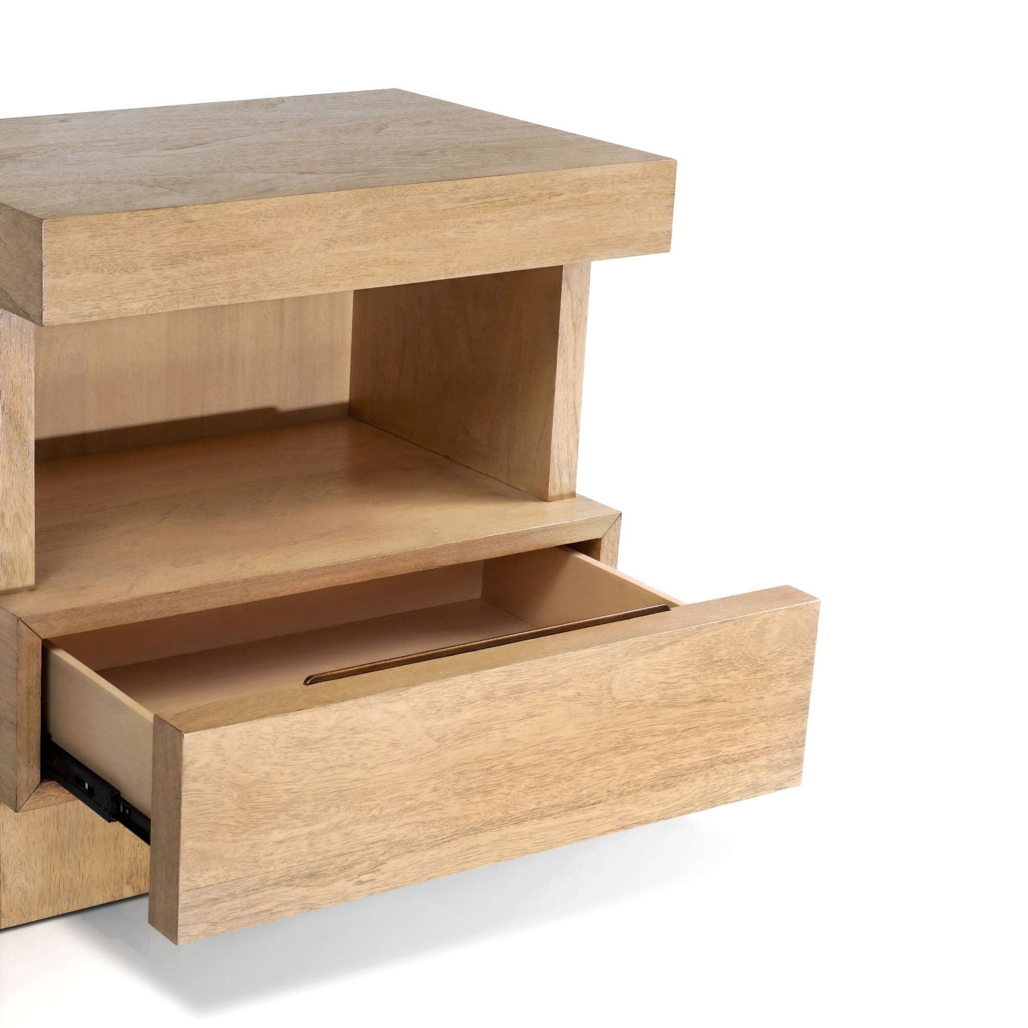 Modern Oak Nightstand with Open Shelf and Drawer – 24” Mona Bedside Table