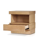 Modern Oak Nightstand with Open Shelf and Drawer – 24” Mona Bedside Table