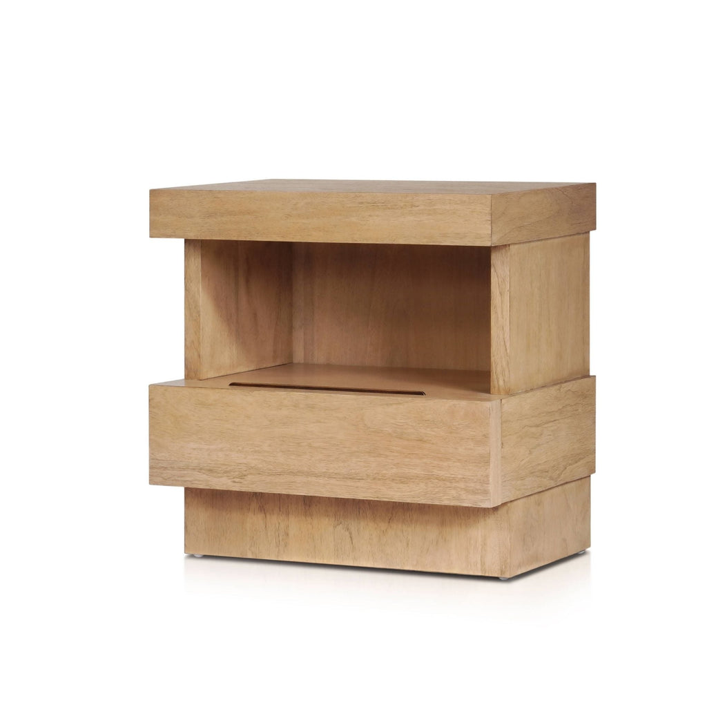 Modern Oak Nightstand with Open Shelf and Drawer – 24” Mona Bedside Table