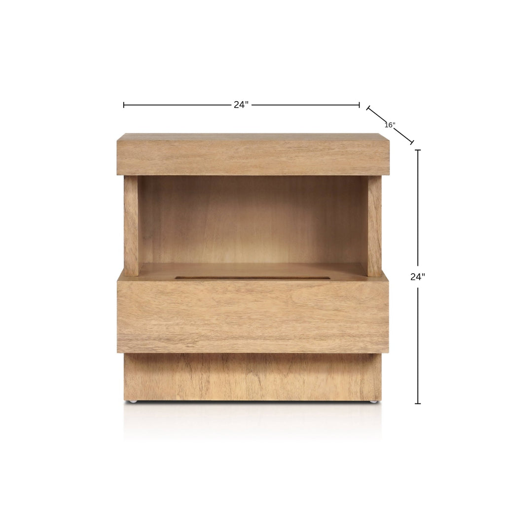 Modern Oak Nightstand with Open Shelf and Drawer – 24” Mona Bedside Table