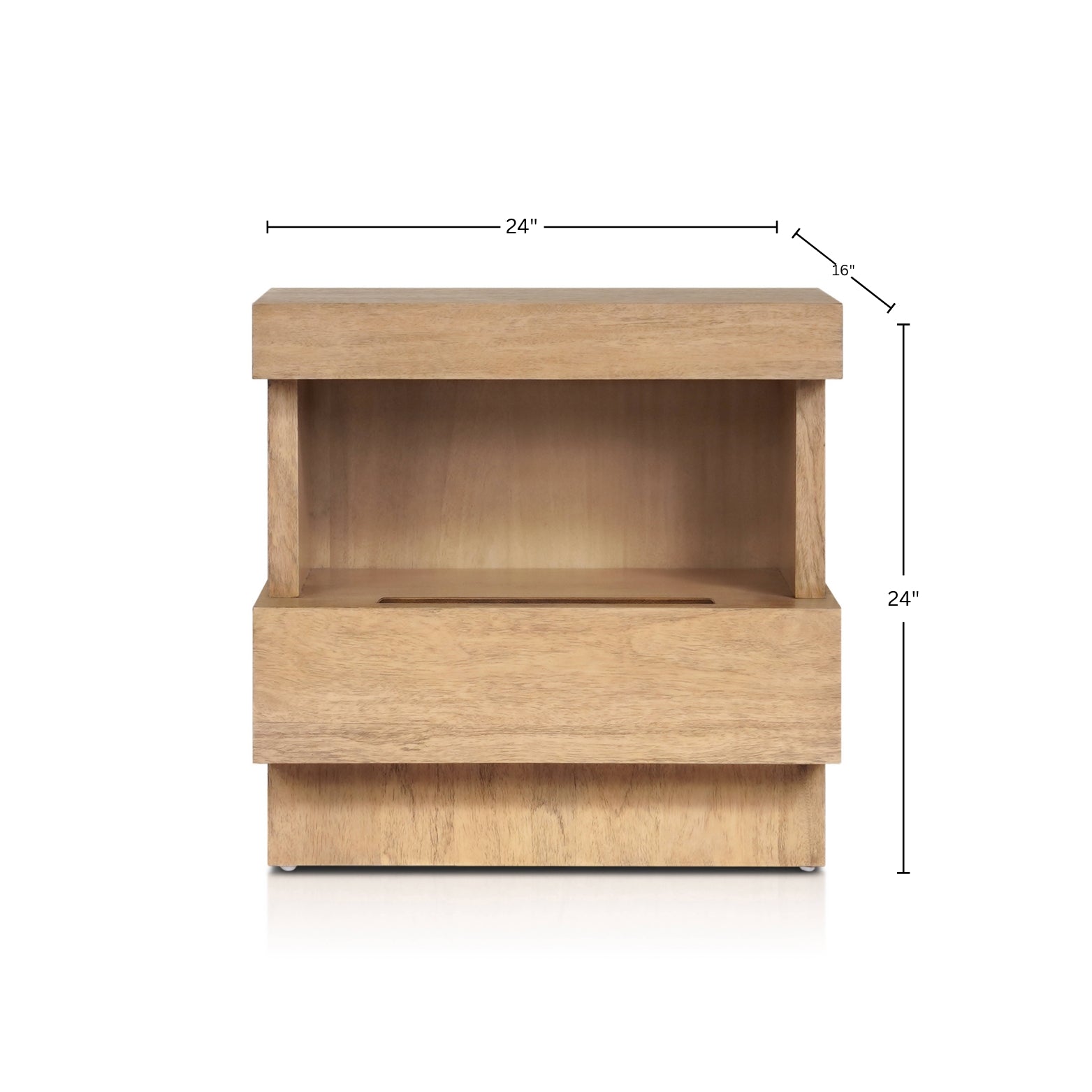 Modern Oak Nightstand with Open Shelf and Drawer – 24” Mona Bedside Table