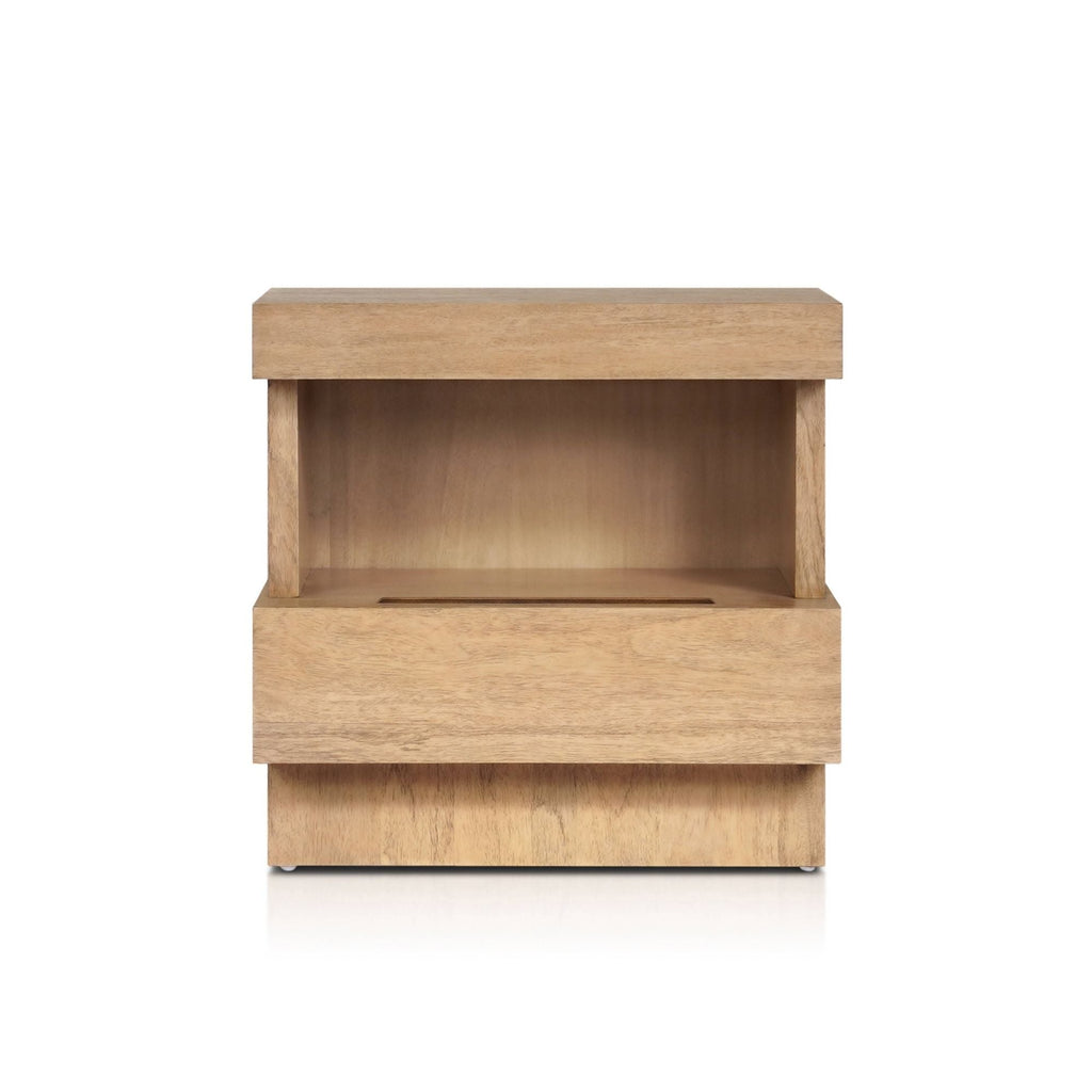 Modern Oak Nightstand with Open Shelf and Drawer – 24” Mona Bedside Table