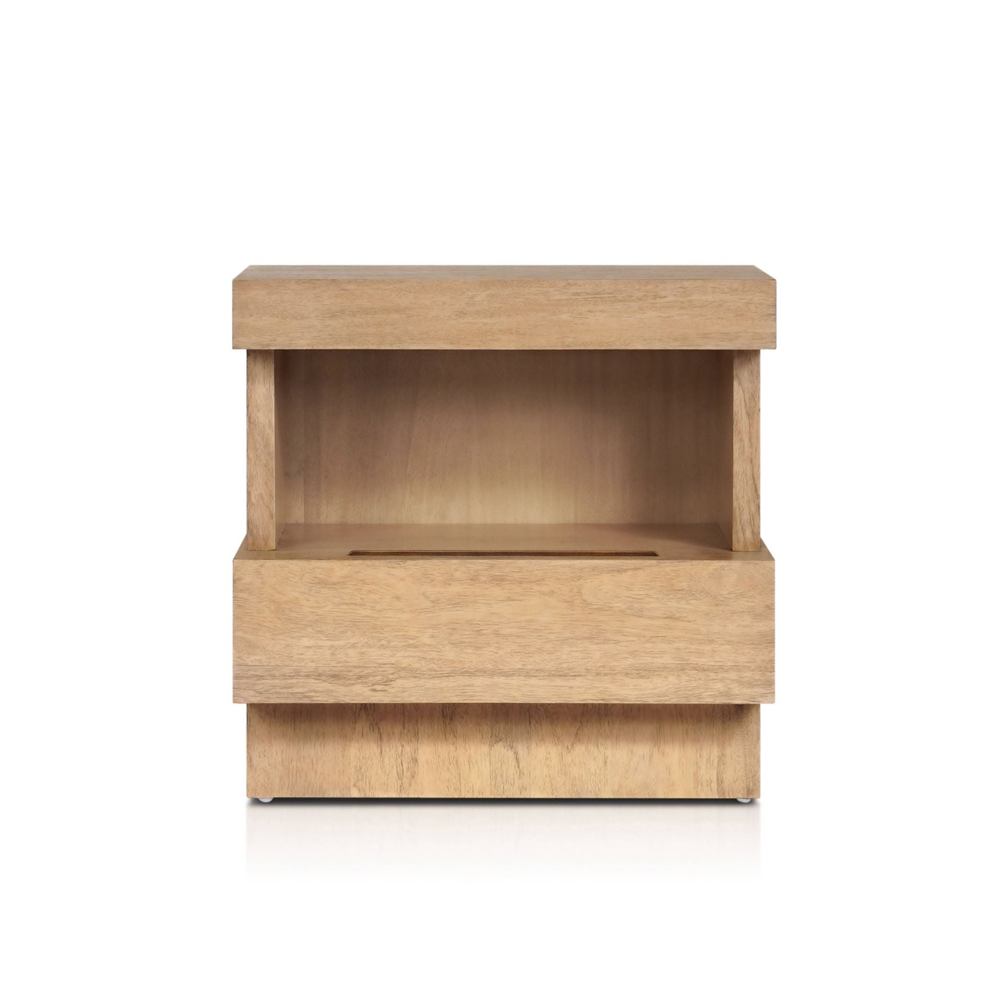 Modern Oak Nightstand with Open Shelf and Drawer – 24” Mona Bedside Table