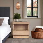 Modern Oak Nightstand with Open Shelf and Drawer – 24” Mona Bedside Table