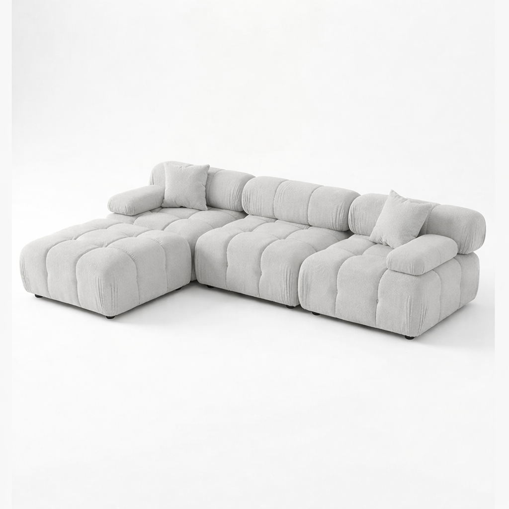 Munich Modern Modular Sectional Sofa – White Beige Fabric with Chaise Lounge