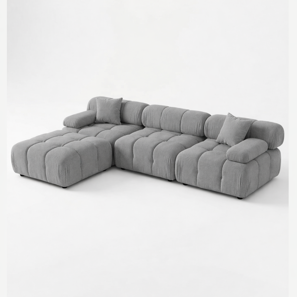 Munich Modern Modular Sectional Sofa – White Beige Fabric with Chaise Lounge