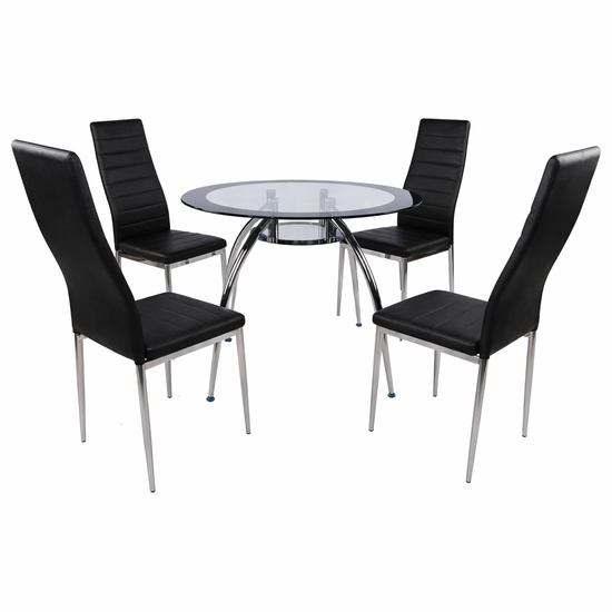 Bella 5-Piece Modern Glass Dining Set – Black Set
