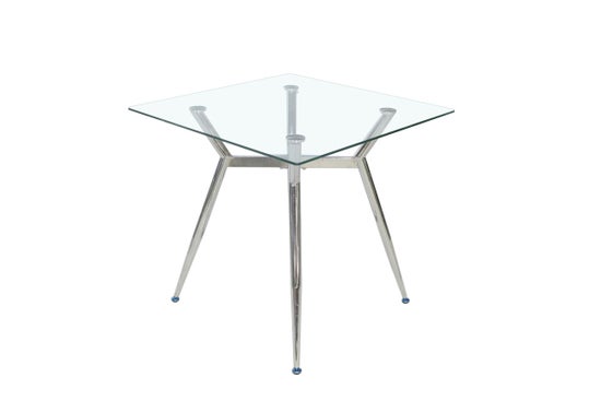Amanda Square Glass Dining Table – Clear Top with Chrome Legs
