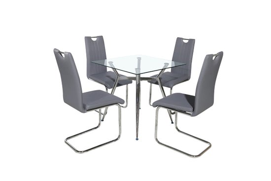 Amanda 5-Piece Modern Square Glass Dining Set – Black Chairs