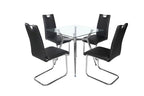 Amanda 5-Piece Modern Square Glass Dining Set – Black Chairs