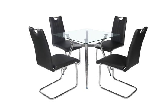Amanda 5-Piece Modern Square Glass Dining Set – Black Chairs