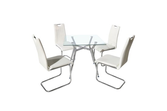 Amanda 5-Piece Modern Square Glass Dining Set – Black Chairs