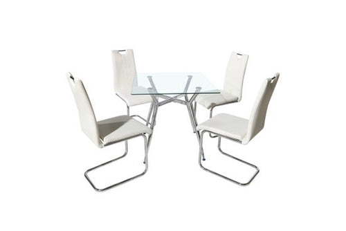 Amanda 5-Piece Modern Square Glass Dining Set – Black Chairs