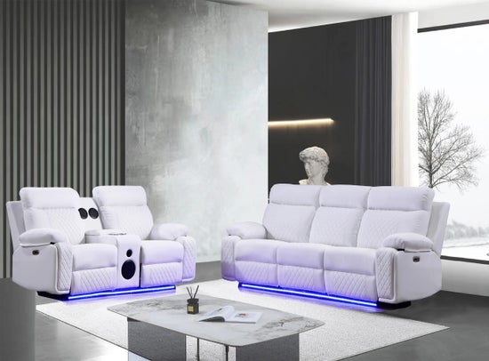 Baltimore Power Recliner Sofa Set- White