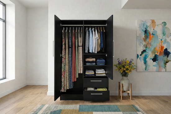 Double Wardrobe with Chrome Handles – 72” Storage Cabinet