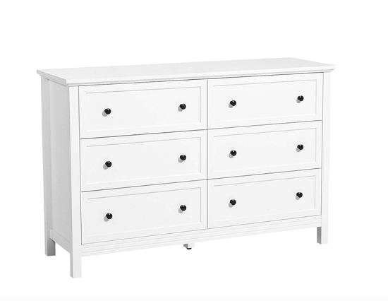 White 6-Drawer Wooden Dresser – Minimalist Design