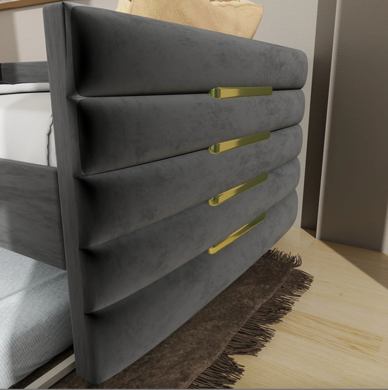 Twin Black Velvet Daybed with Trundle & Gold Accents