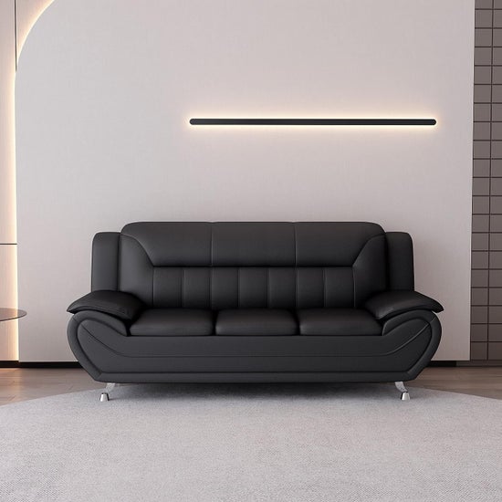 Venecia Faux Leather Living Room Set- Black