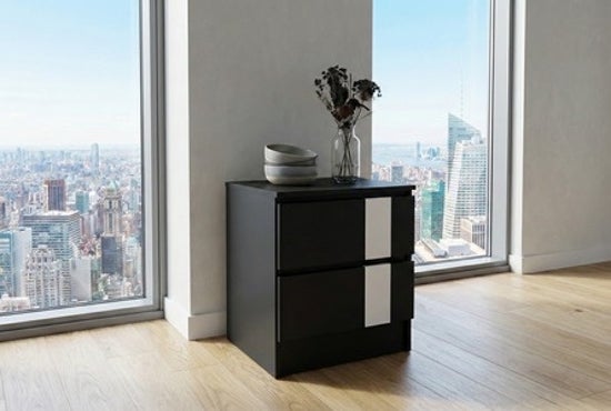 Metro Nightstand – Black Matte with White Accent