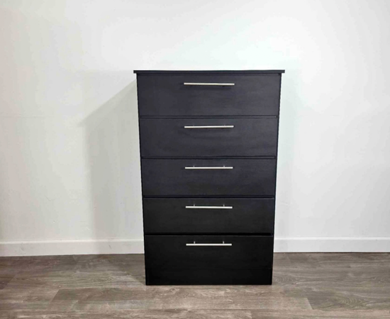 Modern Black 5-Drawer Chest with Chrome Handles