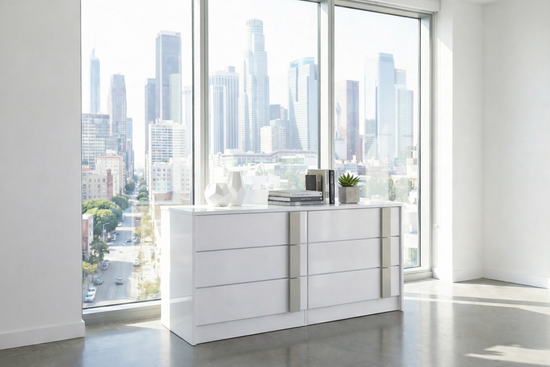 Vienna Bedroom Collection – White Glossy with Light Gray Accent