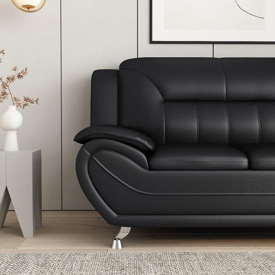 Venecia Faux Leather Living Room Set- Black