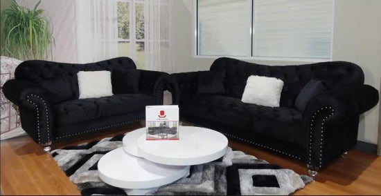 Royal Noir Velvet Sofa & Loveseat Set- 6057