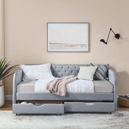 Twin Upholstered Daybed with Trundle & Storage Drawers