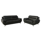 Venecia Faux Leather Living Room Set- Black