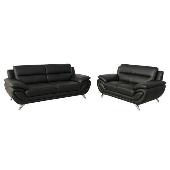 Venecia Faux Leather Living Room Set- Black