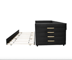 Twin Black Velvet Daybed with Trundle & Gold Accents