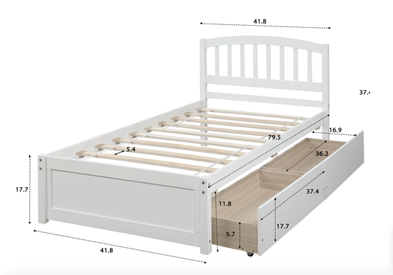 Twin Platform Storage Bed with Headboard & 2 Drawers