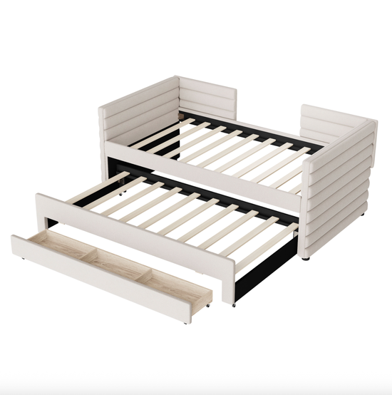 Twin Upholstered Daybed with Storage Drawers – Linen Fabric
