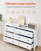 White 6-Drawer Wooden Dresser – Minimalist Design