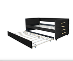 Twin Black Velvet Daybed with Trundle & Gold Accents