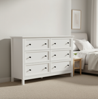 White 6-Drawer Wooden Dresser – Minimalist Design