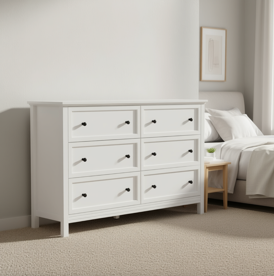 White 6-Drawer Wooden Dresser – Minimalist Design